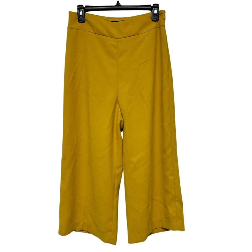 Express Women's Mustard Yellow High Rise Cropped Culottes Wide Leg Pants Size 8P - Picture 2 of 8